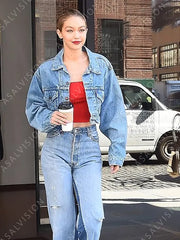 Gigi Hadid Denim Cropped Blue Jacket