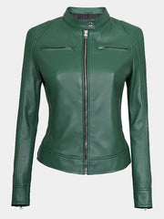 Declan Womens Green Cafe Racer Leather Jacket