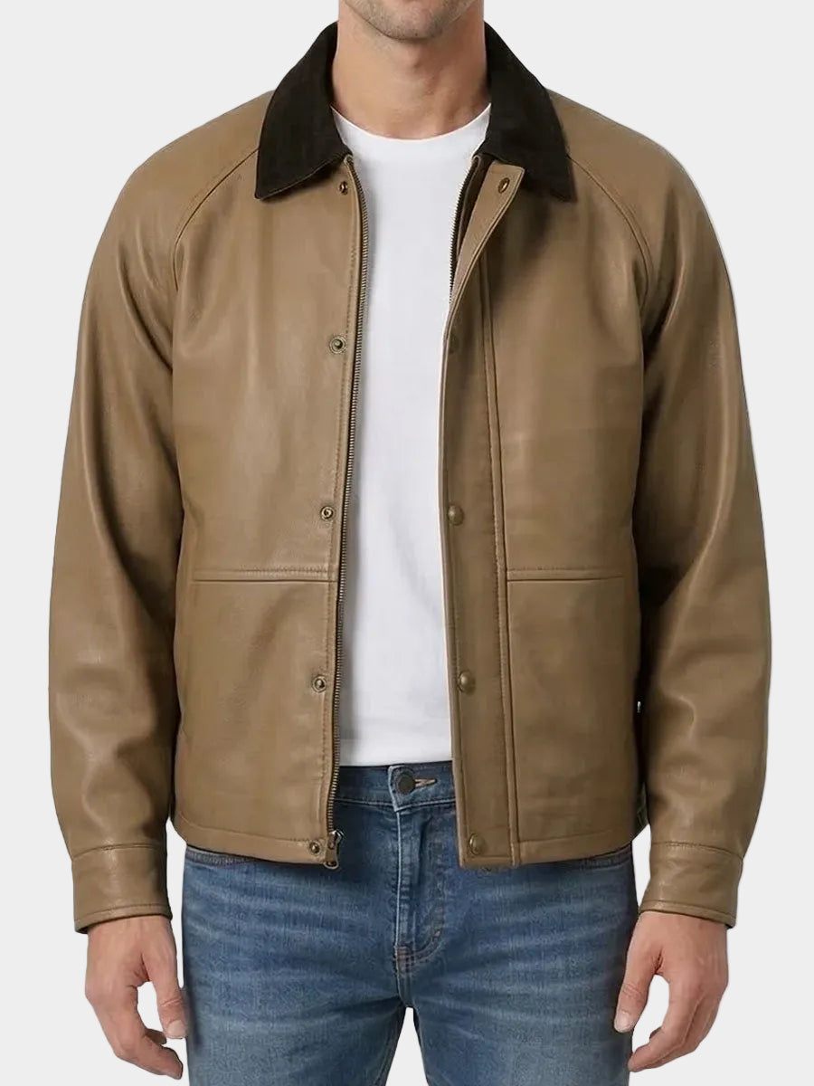 Harlan Beige Barn Leather Jacket With Raglan Sleeves