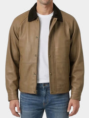 Harlan Beige Barn Leather Jacket With Raglan Sleeves