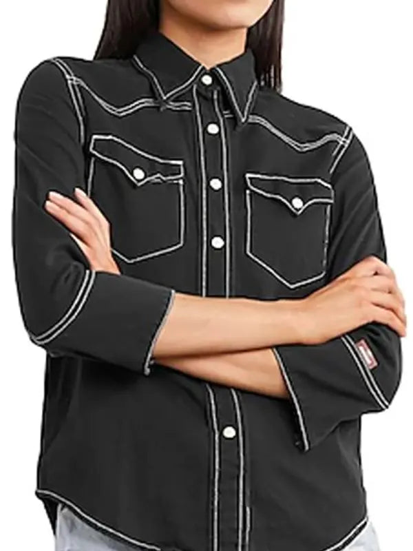 Yellowstone Season 4 Hassie Harrison Denim Shirt