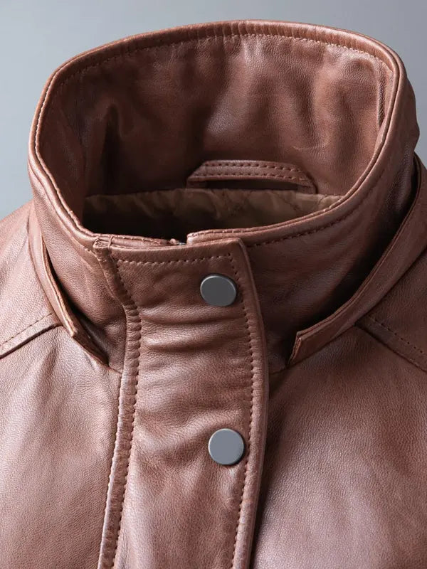 Fur Hooded Leather Coat For Women's