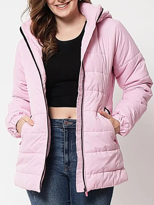Women's Pink Puffer Jacket With Hood