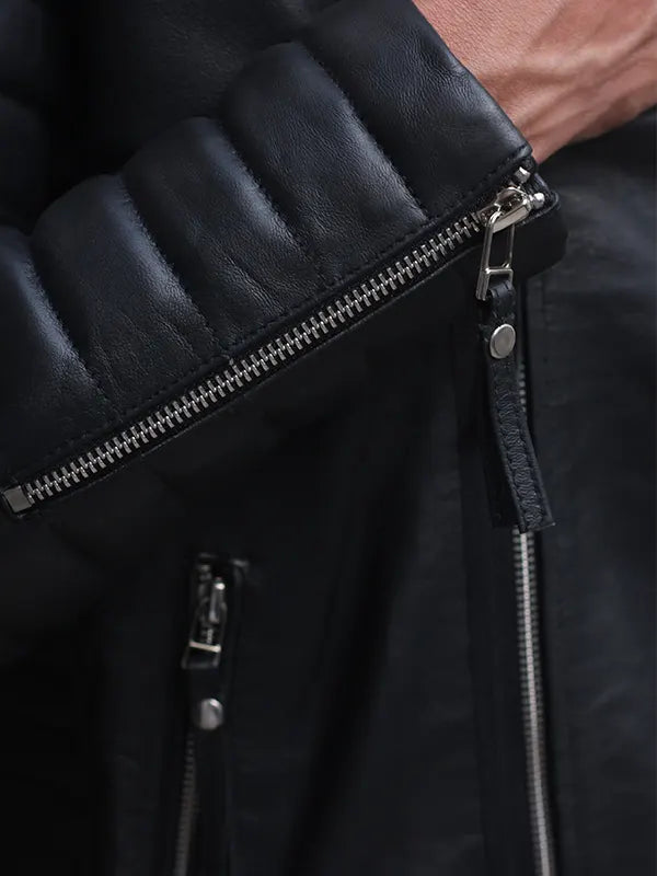 Zerick Black Biker Leather Jacket