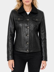 Ulani Black Leather Sherpa Lined Jacket