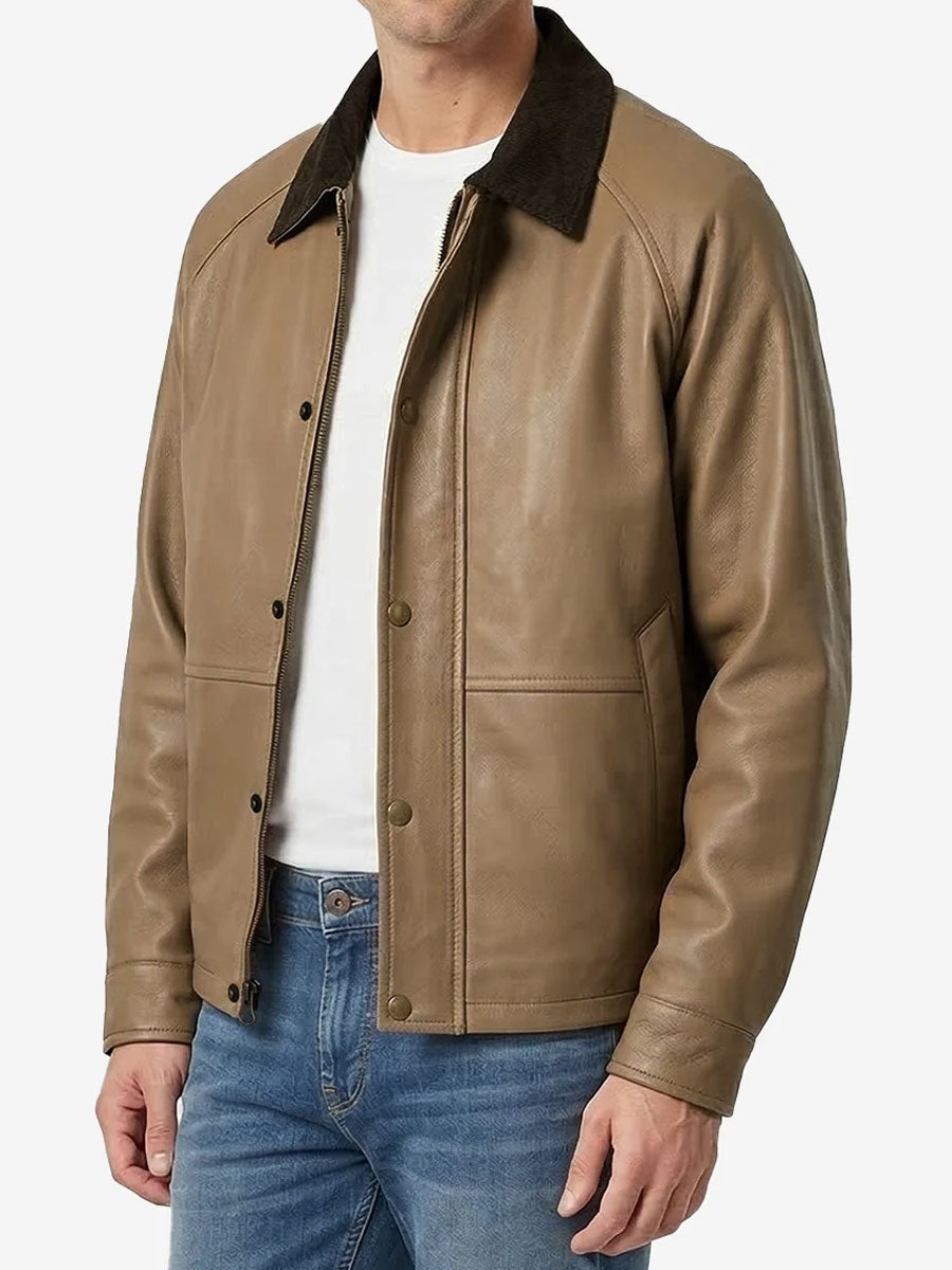Harlan Beige Barn Leather Jacket With Raglan Sleeves
