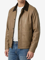 Harlan Beige Barn Leather Jacket With Raglan Sleeves