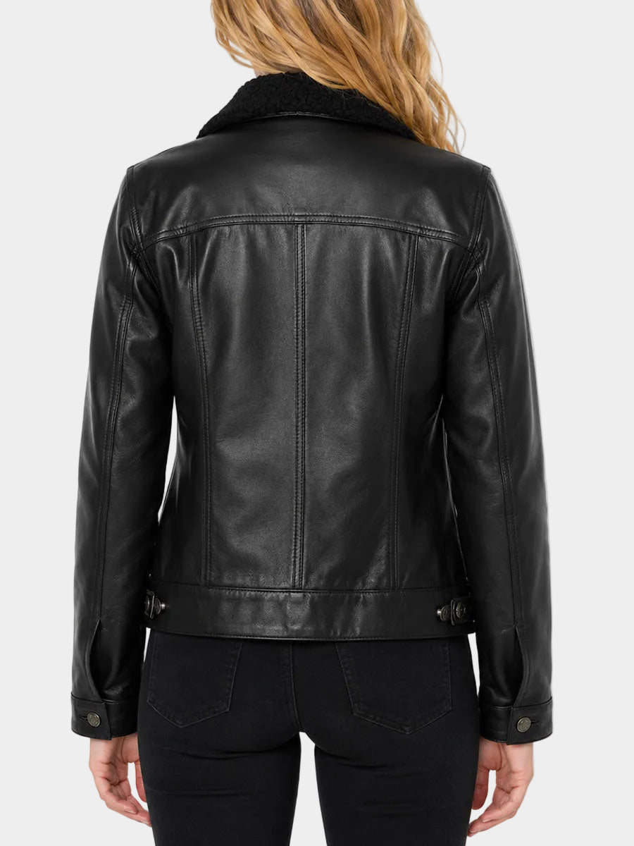 Ulani Black Leather Sherpa Lined Jacket