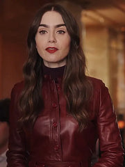Emily in Paris Season 4 Emily Cooper Maroon Leather Jacket