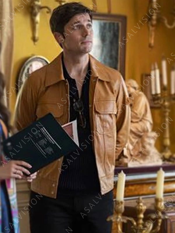 Gabriel Emily in Paris Season 3 Leather Tan Jacket