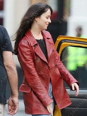 Dakota Johnson Madame Web 2024 Red Leather Coat