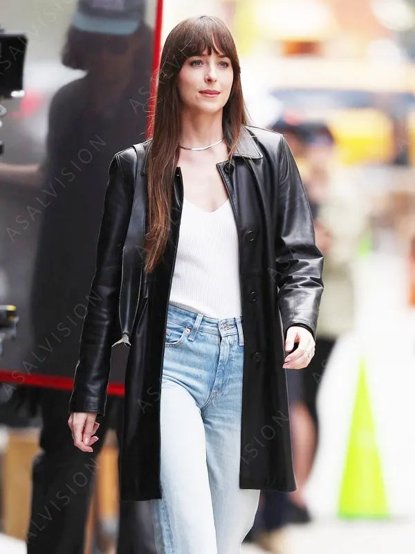 Materialists Dakota Johnson Black Leather Coat