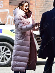 Maya Stern Fool Me Once Pink Long Puffer Coat