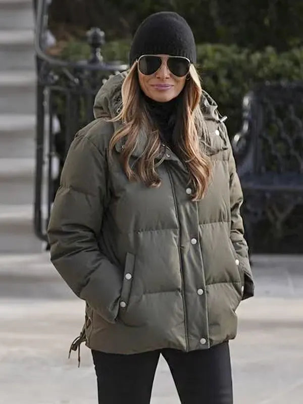Melania Trump Green Hooded Puffer Jacket
