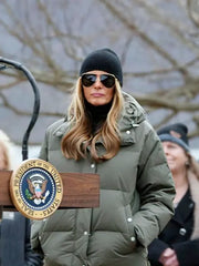 Melania Trump Green Hooded Puffer Jacket