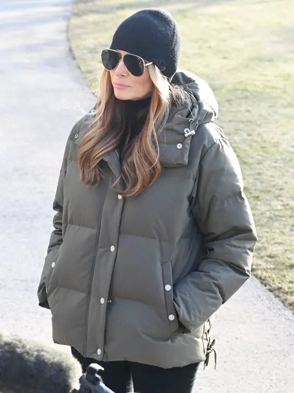 Melania Trump Green Hooded Puffer Jacket