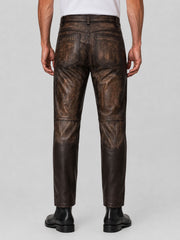 Strathmore Distressed Dark Brown Leather Jeans