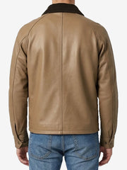Harlan Beige Barn Leather Jacket With Raglan Sleeves