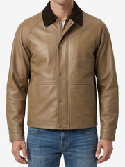 Harlan Beige Barn Leather Jacket With Raglan Sleeves