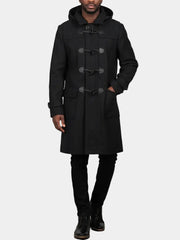 Men's Black Duffle Wool Coat