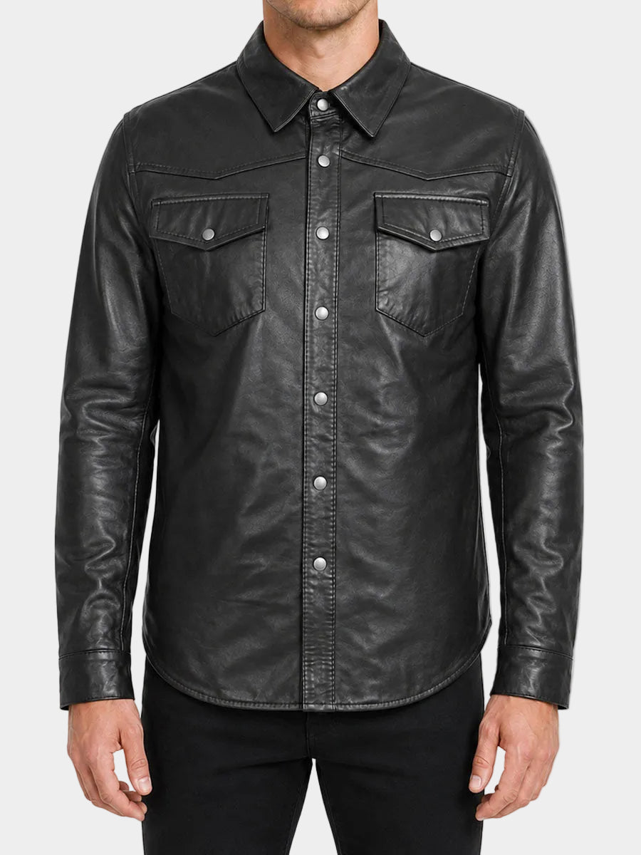 Zevran Black Lighweight Leather Shirt