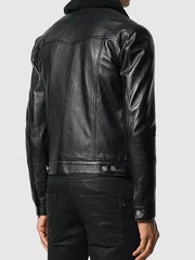 Men's Fur Collar Trucker Leather Jacket