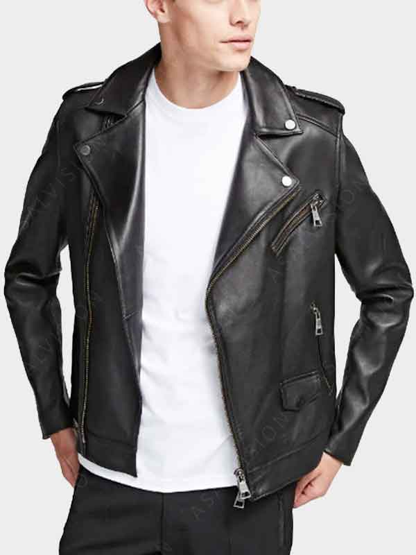 Tavrik Black Leather Zipper Biker Jacket