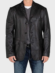 Men's Black Leather Blazer