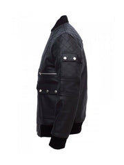 Men's Black Work Wear Leather Bomber Jacket