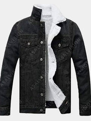 Mens Black Sherpa Lined Denim Jacket