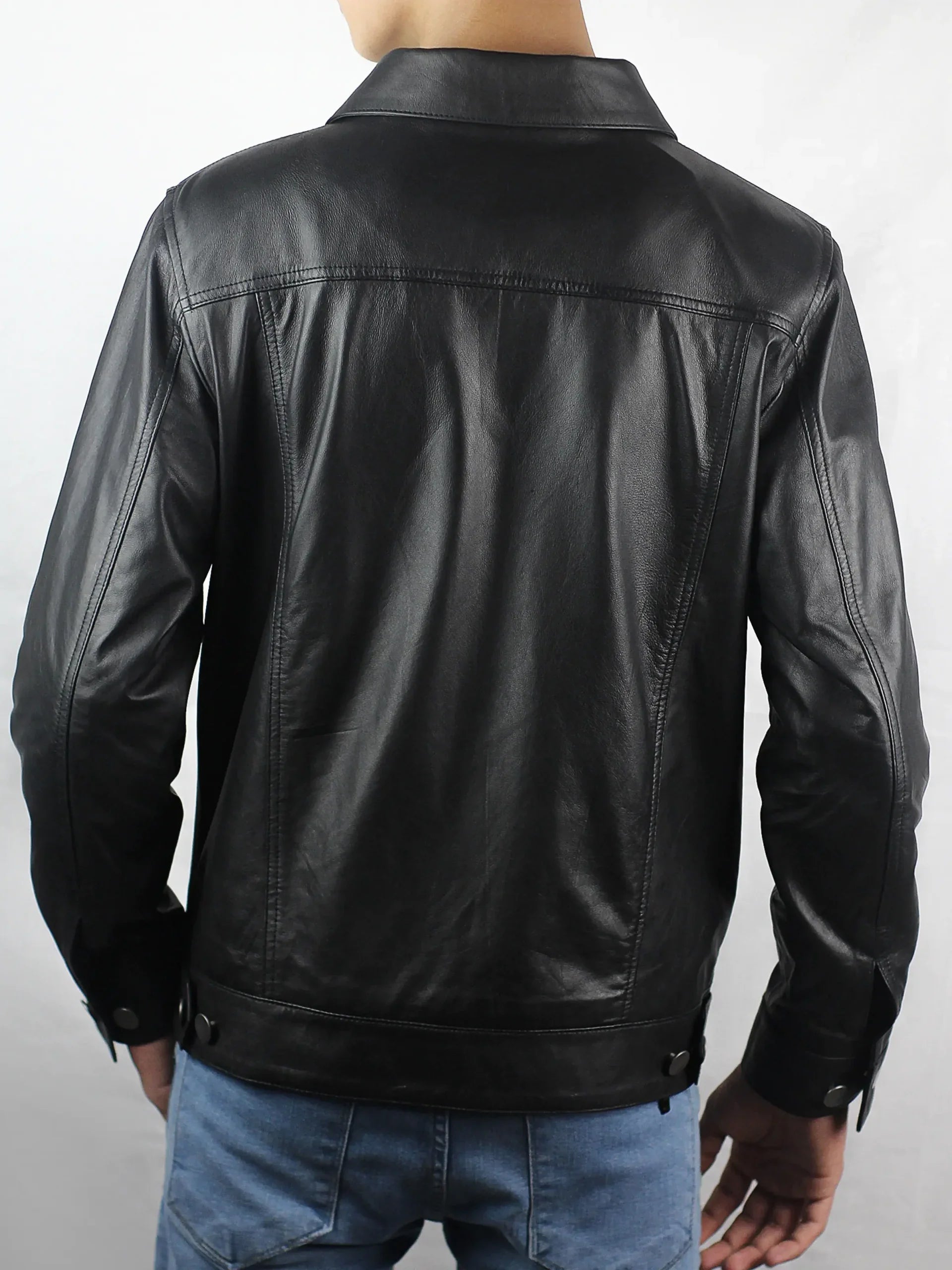 Valtor Men's Black Trucker Lambskin Leather Jacket
