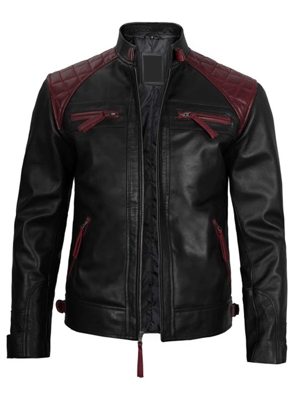 Mason Quilted Cafe Racer Black and Maroon Leather Jacket