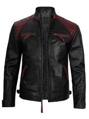 Mason Quilted Cafe Racer Black and Maroon Leather Jacket