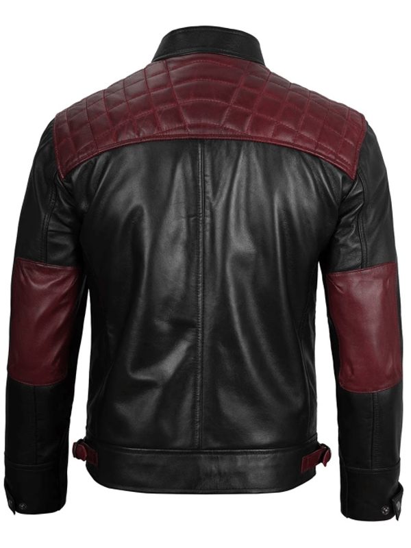 Mason Quilted Cafe Racer Black and Maroon Leather Jacket