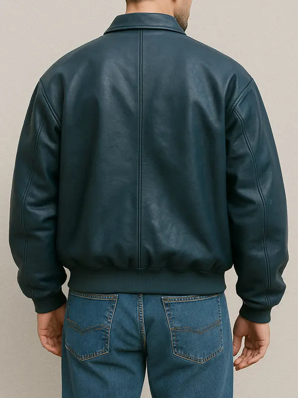 Dornik Blue Oversized Leather Jacket