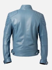 Valdrick Blue Leather Racer Jacket