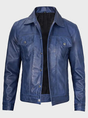 Northen Blue Trucker Leather Jacket