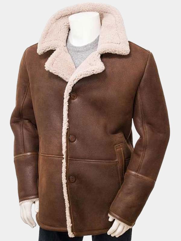 Kaelix Brown Leather Shearling Coat