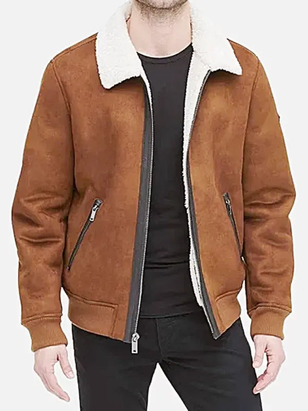 Sherpa Lined Brown Leather Jacket For Men