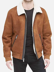 Sherpa Lined Brown Leather Jacket For Men