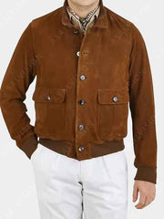 Mens Brown Suede Leather Bomber Jacket