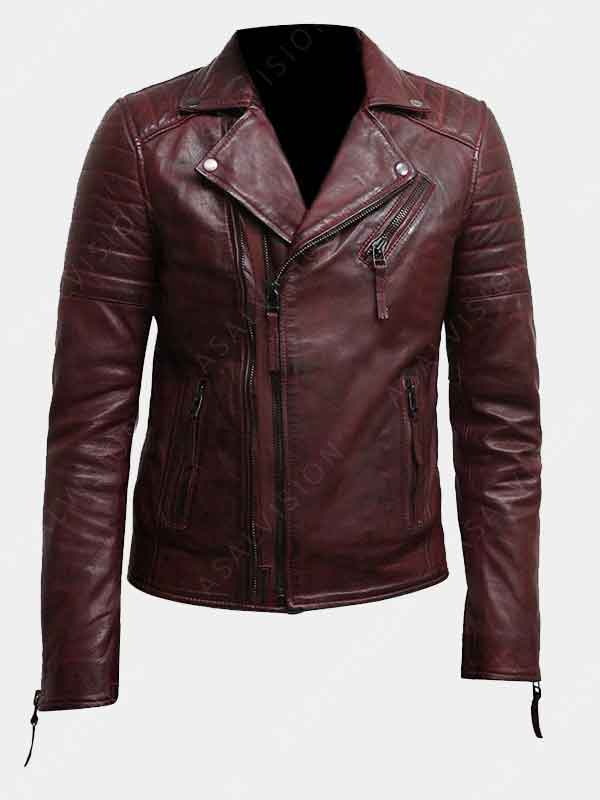 Wraithen Burgundy Biker Jacket