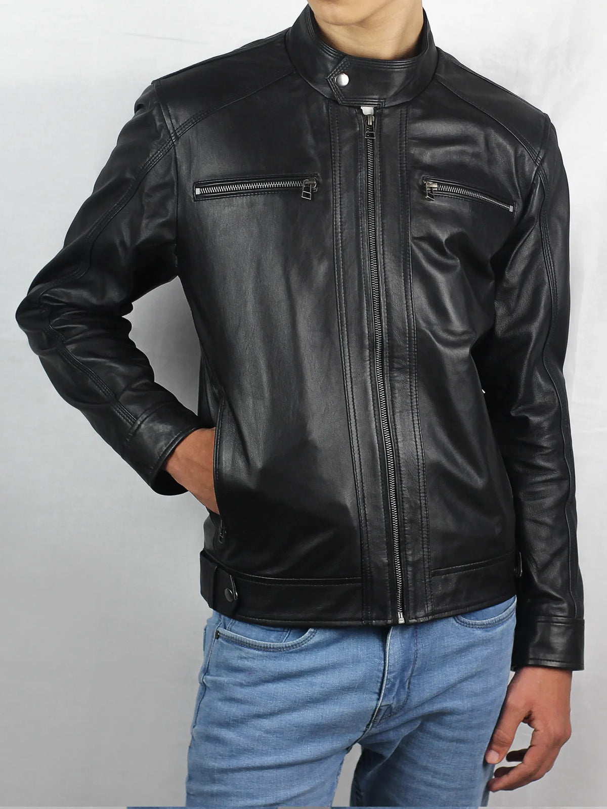 Zevian Men's Cafe Racer 2026 Black Leather Jacket