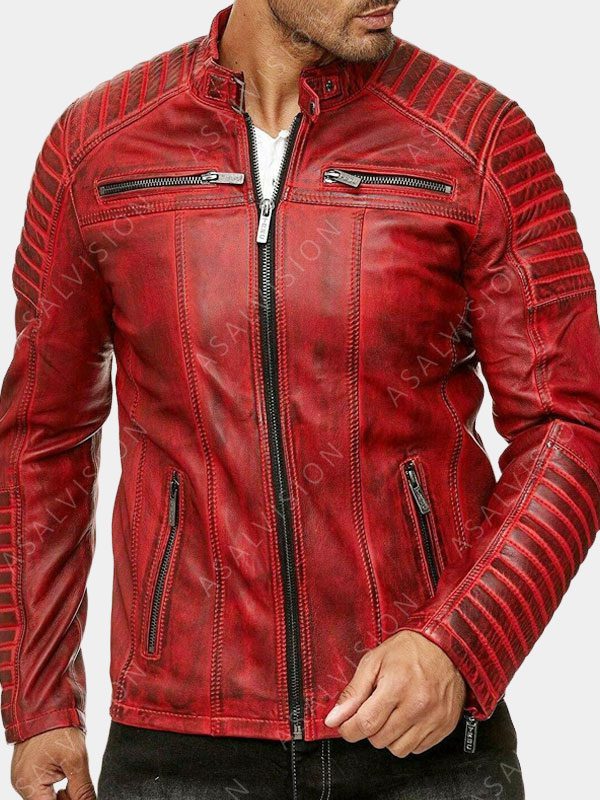 Hollister Cafe Racer Red Leather Jacket