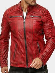 Hollister Cafe Racer Red Leather Jacket