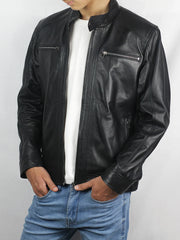 Zevian Men's Cafe Racer 2026 Black Leather Jacket