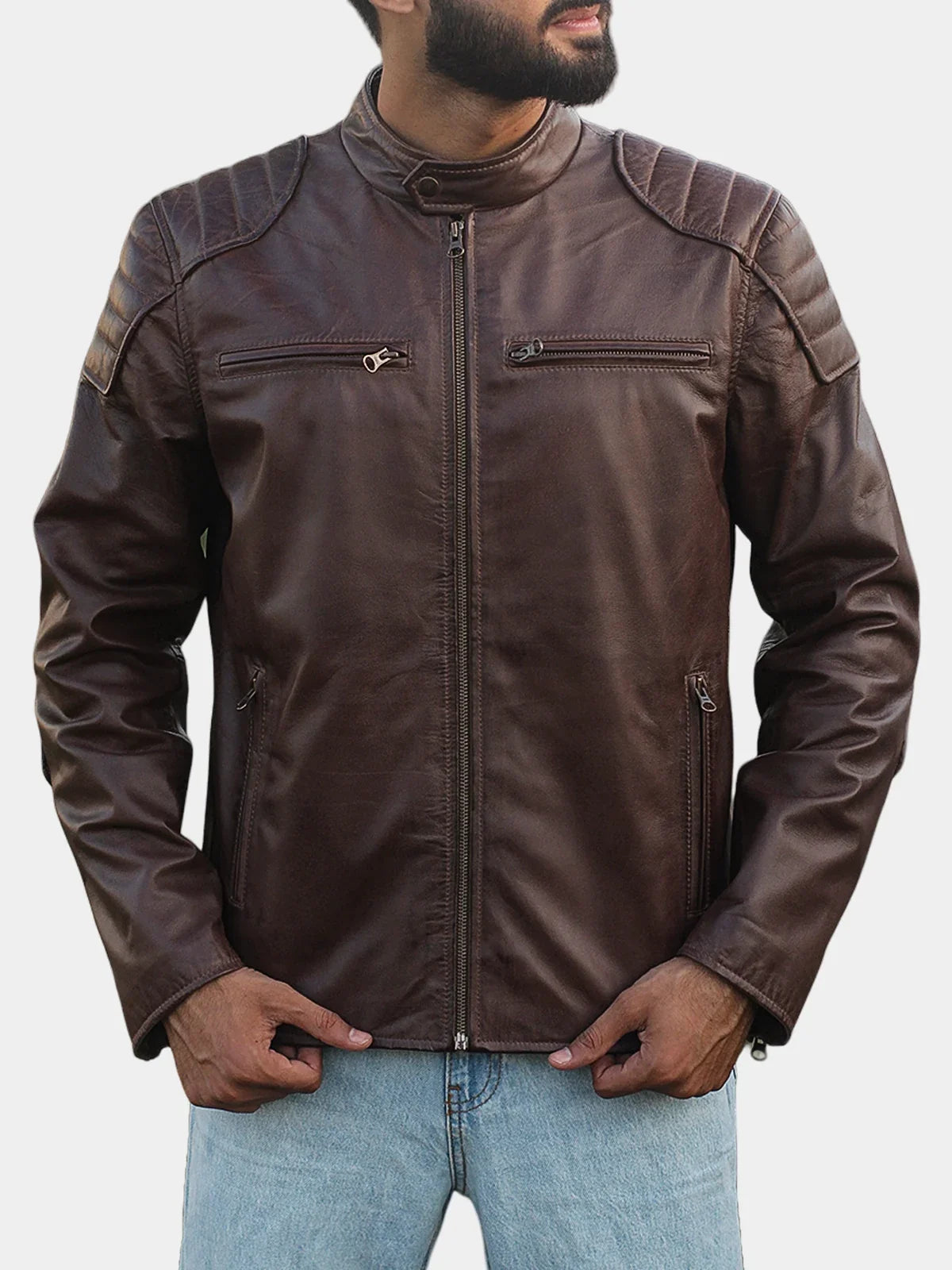 Fenric Men's Dark Brown Leather Vintage Motorcycle Jacket