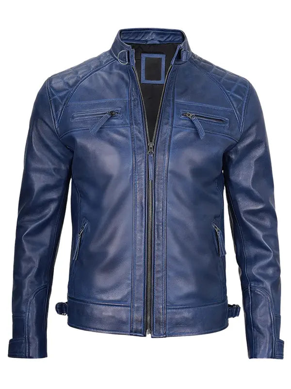 Diamond Classic Blue Leather Jacket