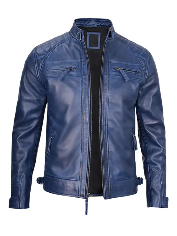 Diamond Classic Blue Leather Jacket