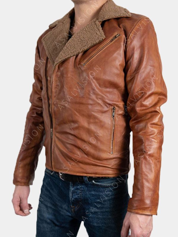 Men's Faux Fur Brown Leather Shearling Jacket